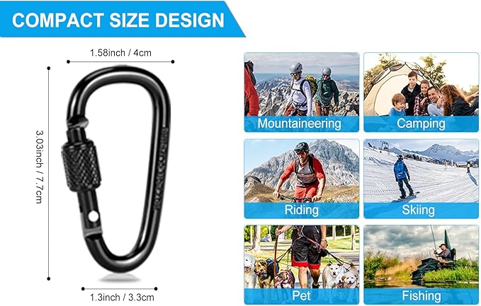 10 Pack Aluminum D Ring Key Rings Hiking Clips Locking Carabiner for Hiking Camping Fishing and Outdoor Use，Clips with Screw Gate Multicolored-StrideForce Fitness