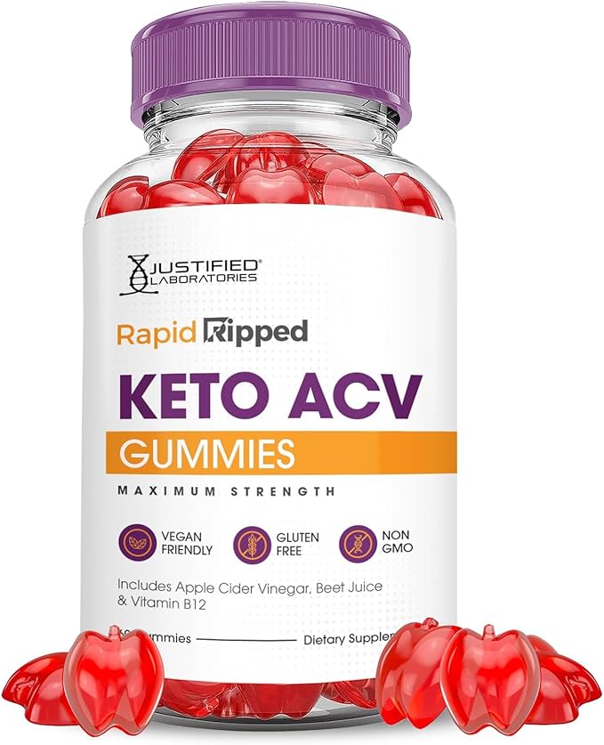 Justified Laboratories Rapid Ripped Keto ACV Gummies Advanced Formula 1000MG Rapidripped Keto Gummies Apple Cider Vinegar Formulated with Pomegranate Beet Juice Powder B12 Vegan Non GMO 60 Gummys-StrideForce Fitness