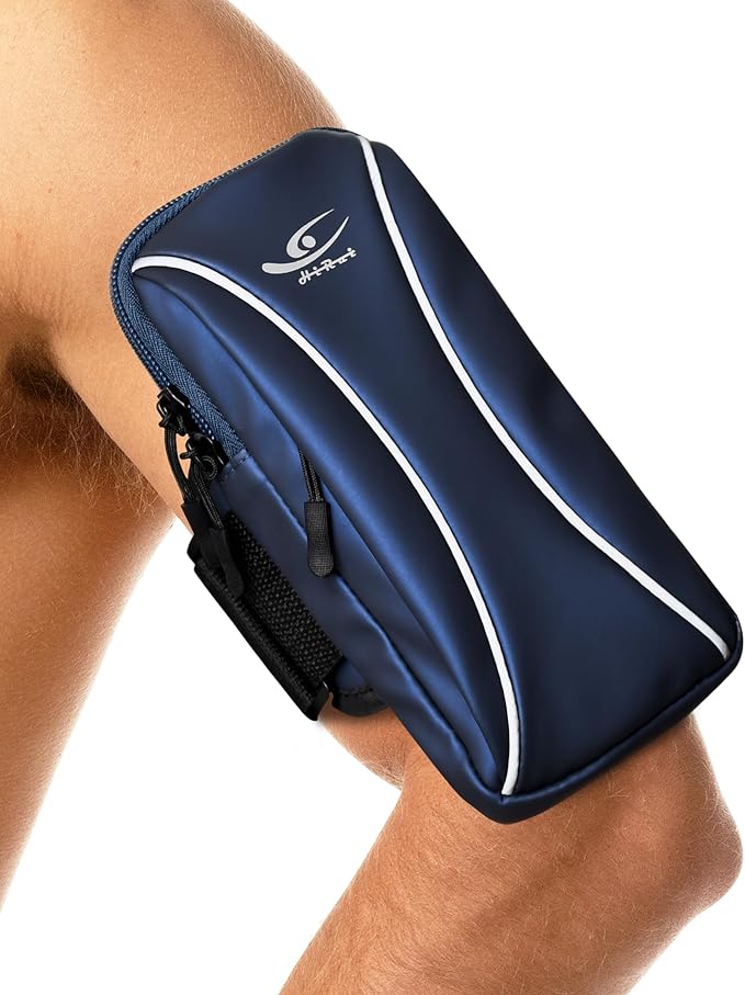HiRui Arm Bag & Wrist Bag Phone Holder, Sports Running Armband for Gym, Cycling & Workout, Compatible with iPhone 16/15/14 Series, Samsung Galaxy & More, Reflective, Adjustable, Secure Fit (Blue)-StrideForce Fitness