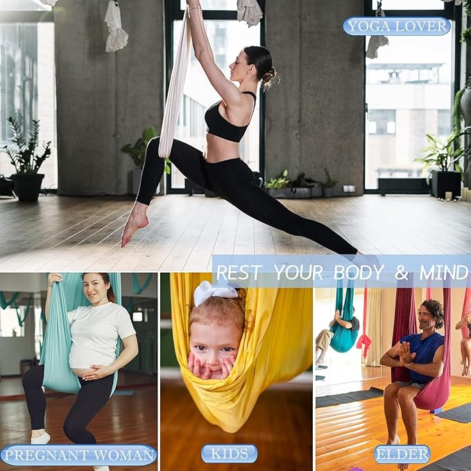 Aerial Silks Yoga Swing Set - 9/11 Yards Aerial Yoga Hammock Kit Anti-Gravity Flying for Fitness, Low/Non Stretch Nylon Tricot Fabric Hardware Included for Dance-StrideForce Fitness