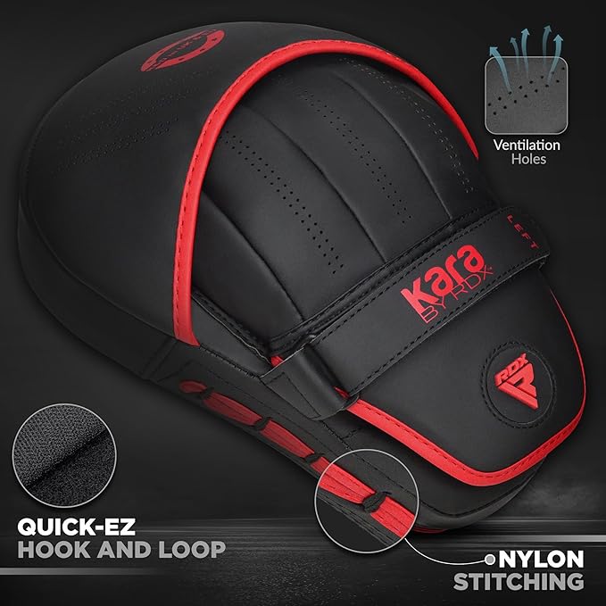 RDX Boxing Pads Curved Focus Mitts, Maya Hide Leather Kara Hook and jab Training Pads, Adjustable Strap Ventilated, MMA Muay Thai Kickboxing Coaching Martial Arts Punching Hand Target Strike Shield-StrideForce Fitness