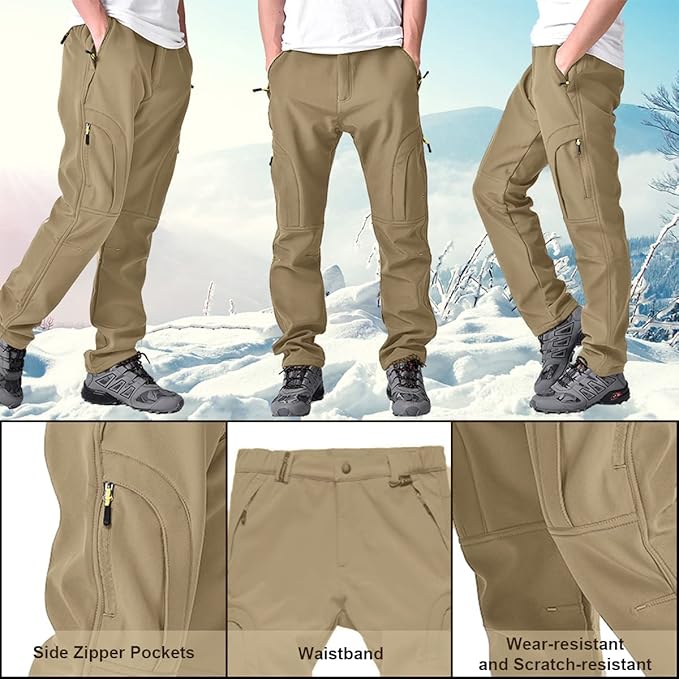 Toomett Men's hiking Snow Pants Skiing Winter Insulated Fleece lined Outdoor Water Repellent camping,walking,fishing