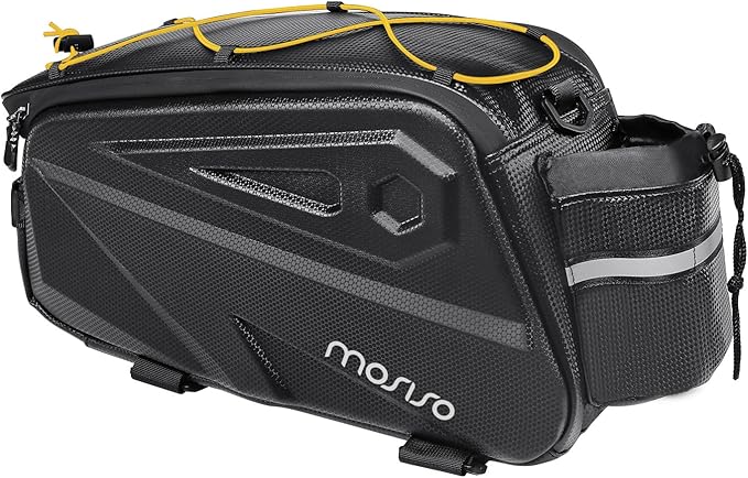 MOSISO Bike Rack Bag, Waterproof Bike Rear Rack Handbag Bicycle Trunk Bag, 14L EVA Mountain Bicycle Rear Seat Storage Saddle Pouch Cycling Luggage Pouch with Shoulder Strap, Yellow-StrideForce Fitness