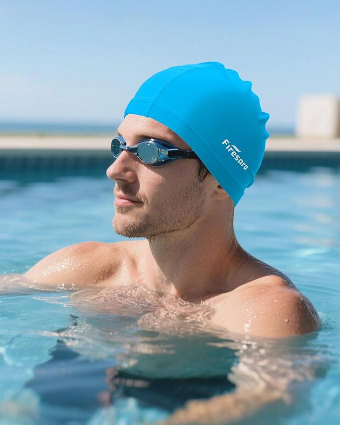 Firesara Fabric Swim Cap, High Elasticity Swimming Cap Keeps Hair Clean Breathable Fit Both Long Hair Short Hair, Swim Caps Woman Girls Men Kids One Size Hat-StrideForce Fitness