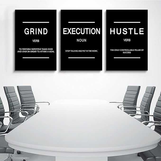 Framed Canvas Wall Art Success Quote, Office Wall Art, Black Large Poster, Positive Motivational Set of 3 Prints, Execute Failure Definition, Inspirational Print (B-3pcs,20x30inchx3pcs)-StrideForce Fitness