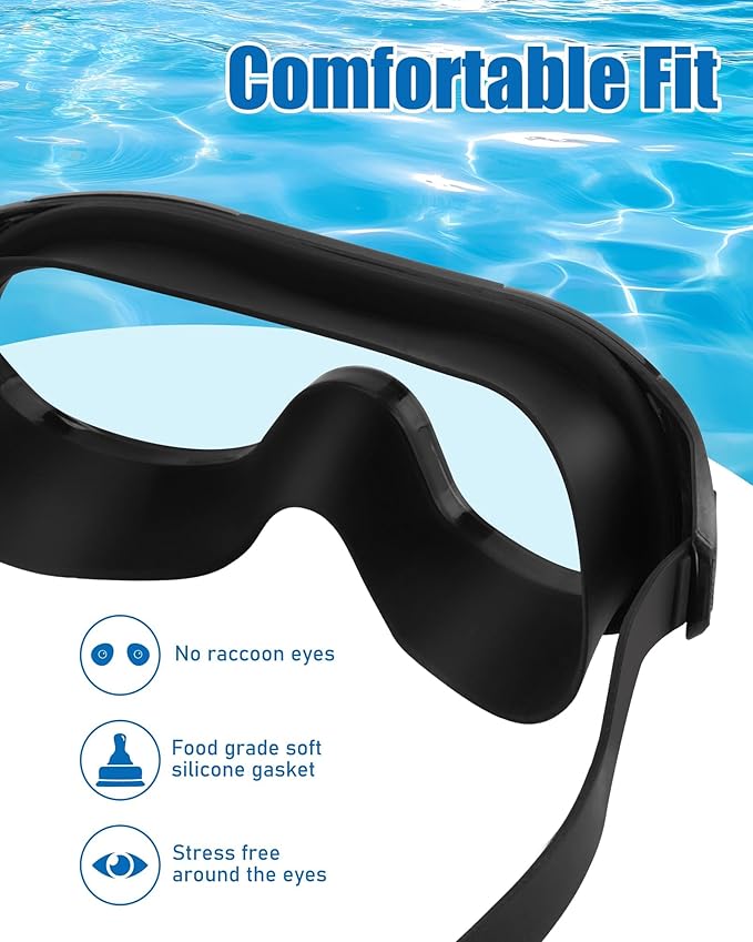 Swim Goggles with Nose Clip, Ear Plugs & Swim Cap, Anti-Fog UV Protection Lens, Leakproof Adjustable Strap for Adult-StrideForce Fitness