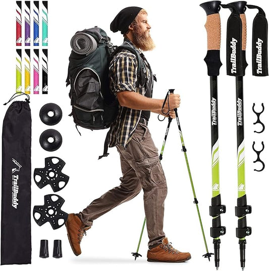 TrailBuddy Trekking Poles - Lightweight, Collapsible Hiking Poles for Snowshoe & Backpacking Gear - Pair of 2 Walking Sticks for Hiking, 7075 Aluminum with Cork Grip-StrideForce Fitness
