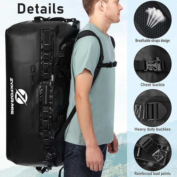 Waterproof Duffel Bag, Large Waterproof Duffel Backpack for Beach Vacation, Marine Dry Bags for Adventures, Heavy Duty Duffle Bag for Kayaking Boating Hiking Camping, 65L/110L/160L Sizes-StrideForce Fitness