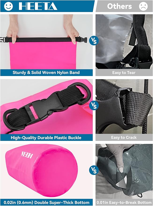 HEETA Waterproof Dry Bag for Women Men(Upgraded Version) 5L/10L/20L/30L/40L Roll Top Lightweight Dry Storage Bag Backpack with Emergency Whistle for Travel, Swimming, Boating, Kayaking, Camping, Beach-StrideForce Fitness