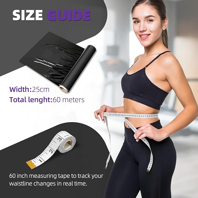 60 Meters Black Osmotic Plastic Body Wrap, Workout & Sweat Enhancer Stomach Film Body Applicator Power Wrap (4 Rolls)-StrideForce Fitness