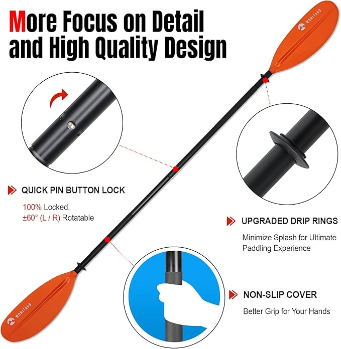 Kayak Paddle with Aluminum Shaft and Reinforced PP Blade, Floating Kayak Oar for Kayaking Canoeing and Boating, 220 cm/86 inches - 230 cm/90 inches-StrideForce Fitness