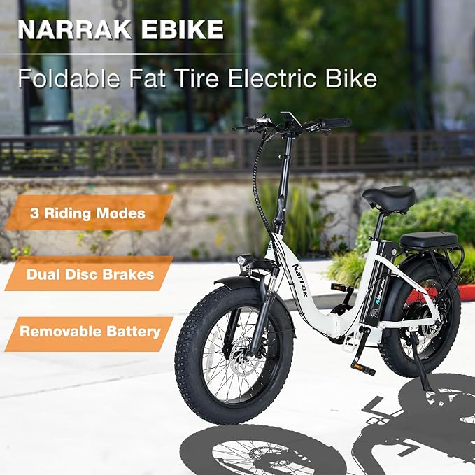 Fat Tire Folding Electric Bike, 48V & 624Wh Lithium Removable Battery, Peak 1100W Brushless Motor, Max Speed 28Mph, M5 Large LCD Display, Suspension, Step-Over/Thru Frame-StrideForce Fitness