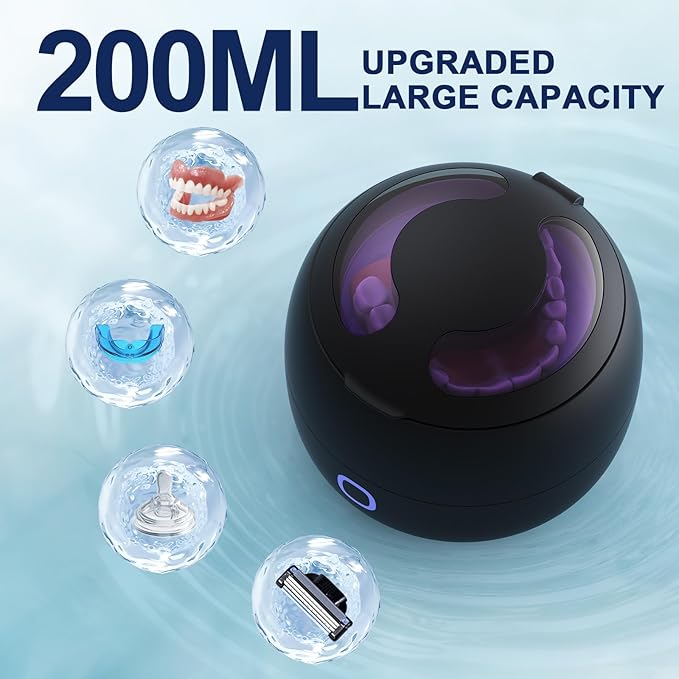 Upgraded Ultrasonic Retainer Cleaner, 45kHz Retainer Cleaner Machine for Denture Cleaner, Retainer Cleaner, Mouth Guard Cleaner, Night Guard Cleaner, Denture Cleaner with 200ML Dental Cleaning Pod