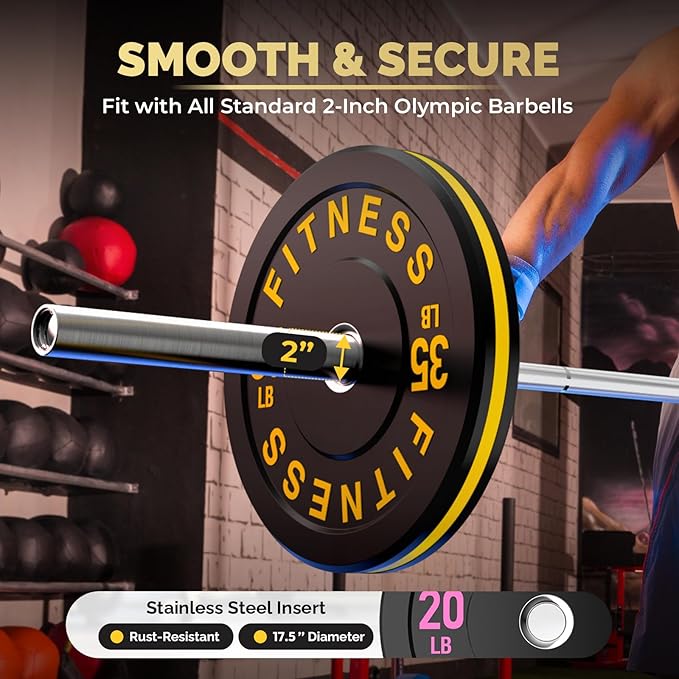 2 Inch Bumper Plates，10-500lbs，Barbell Rubber Olympic Weight Plates Set for Home Gym, Strength Training & Weight Lifting, Multiple Options Colors-StrideForce Fitness