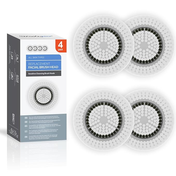 Brushmo Brush Head Replacements Compatible with Clarisonic Mia 1, Mia 2, Mia Fit, Alpha Fit, Smart Profile Uplift and Alpha Fit, Sensitive Facial 4 Pack (Sensitive)