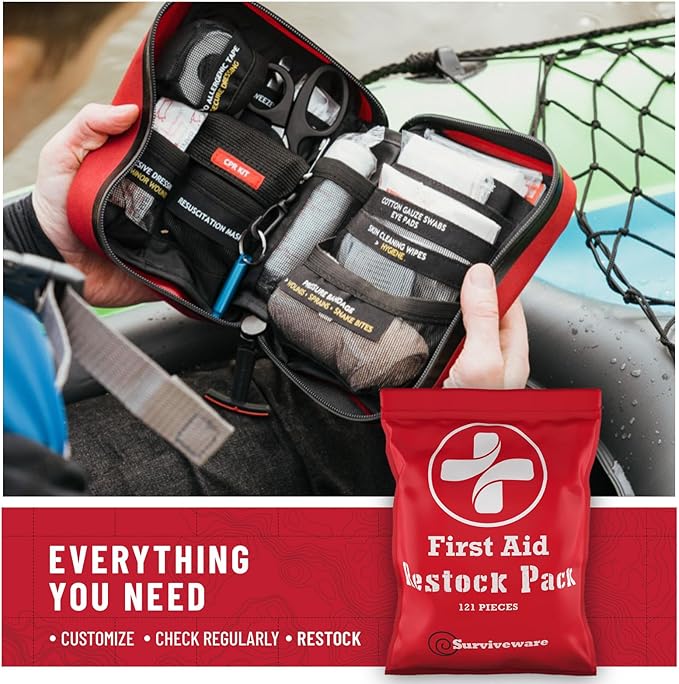 Surviveware 110 Pcs Waterproof Premium Survival First Aid Kit - Survival Emergency Preparedness for Travel Camping Gear, Survival Kit and Outdoor Emergencies - HSA & FSA Eligible Survival Kit-StrideForce Fitness