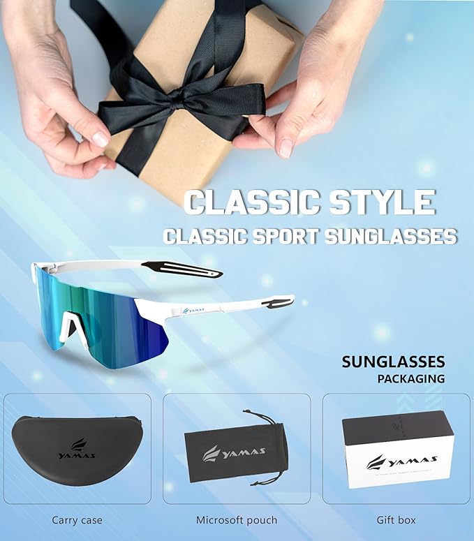 YAMAS Sport Sunglasses for Mens Womens, Wrap around Sunglasses, Non-Slip Nose Pads for Climbing and Running, UV400 Protection-StrideForce Fitness