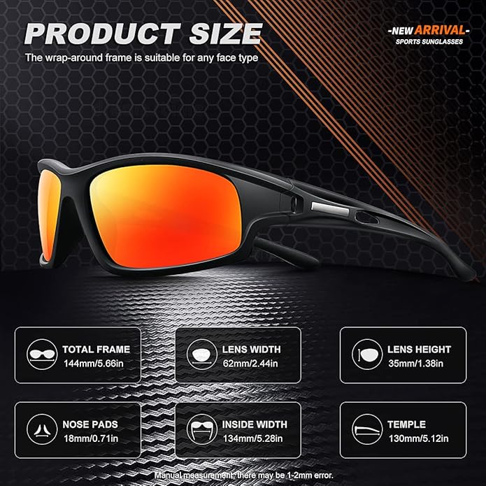Polarized Sports Sunglasses for Men 100% UV Protection Wrap Around Unbreakable Sun Glasses for Fishing Driving-StrideForce Fitness
