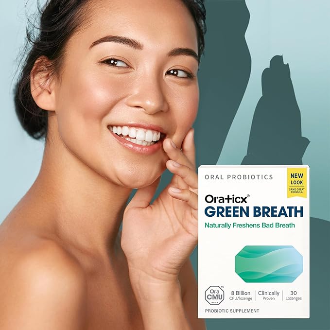 OraTicx Oral Probiotics Green Breath, Freshen Bad Breath, Dental Probiotic Supplement for Oral Health, 8 Billion CFU, Mint Flavor 30 Lozenges 4-Pack