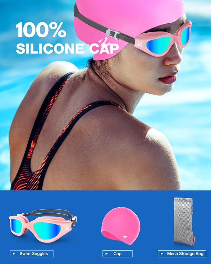 ZIONOR G1 Lite Swim Goggles with Swim Cap Comfortable Anti-fog Swimming Goggles Cap Set for Adult Men Women-StrideForce Fitness
