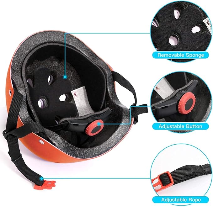 Adjustable Helmet for Ages 5-16 Kids Toddler Boys Girls Youth,Protective Gear with Elbow Knee Wrist Pads for Multi-Sports Skateboarding Bike Riding Scooter Inline skatings Longboard Roller Skate-StrideForce Fitness