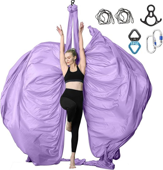 Aerial Silks Yoga Swing Set - 9/11 Yards Aerial Yoga Hammock Kit Anti-Gravity Flying for Fitness, Low/Non Stretch Nylon Tricot Fabric Hardware Included for Dance-StrideForce Fitness