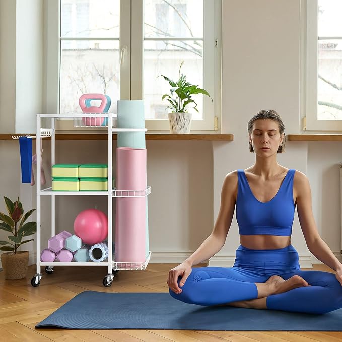 Weight Rack Stand Small Gym Rack Yoga Rack Workout Equipment Storage Cart for Weights, Dumbbells, Yoga Mats, Kettlebells, Foam Rollers, and Resistance Bands-StrideForce Fitness