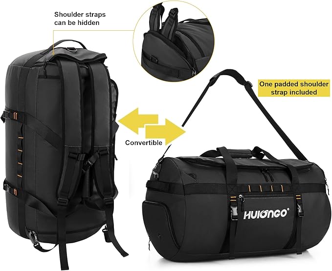 40L/60L/90L Large Waterproof Duffle Bag Backpack for Men, Mens Duffel Backpack Bags for Traveling, Heavy Duty (Black, 90l)-StrideForce Fitness