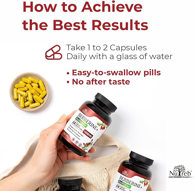 Berberine Supplement 1200mg - 5X Higher Absorption - Ultra Pure 98% Berberine HCL - Healthy Weight Management, Immune Support - Non GMO, Manufactured in USA - 60 Vegan Capsules-StrideForce Fitness