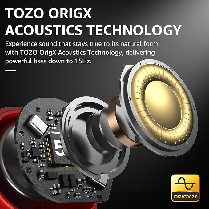 TOZO NC9 Hybrid Active Noise Cancelling Wireless Earbuds, 6 Mics ENC Clear Call, IPX8 Waterproof, in Ear Bluetooth 5.3 Headphones Stereo Bass Ear Buds 59H Playtime with LED Display 32 EQs via APP-StrideForce Fitness