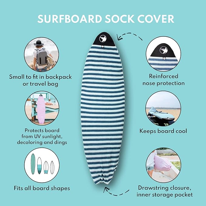 Surf Squared Surfboard Sock Cover and Paddleboard Cover - Lightweight Stretch Protective Surfboard Bag - Surfing Accessories - Shortboard, Longboard, Hybrid, Wakesurf, Standup Paddleboard SUP-StrideForce Fitness