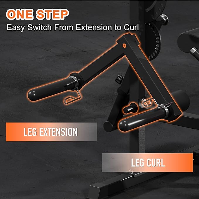 All-in-One Leg Extension and Curl Machine, Adjustable Seated Leg Rotary Extension Machine for Lower Body, Plate Loaded Home Gym Weight Machine for Thigh Workouts-StrideForce Fitness