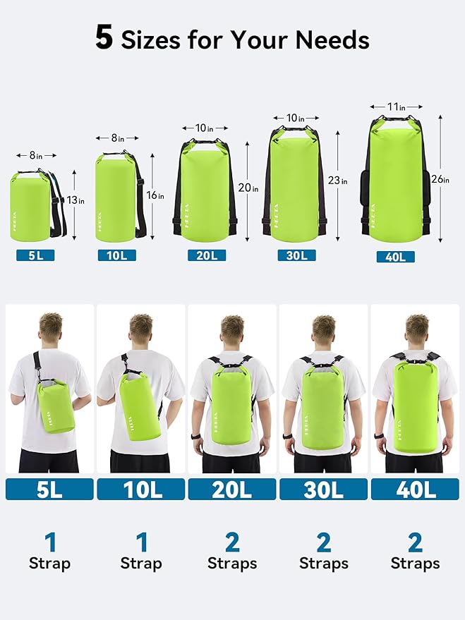 HEETA Waterproof Dry Bag for Women Men(Upgraded Version) 5L/10L/20L/30L/40L Roll Top Lightweight Dry Storage Bag Backpack with Emergency Whistle for Travel, Swimming, Boating, Kayaking, Camping, Beach-StrideForce Fitness