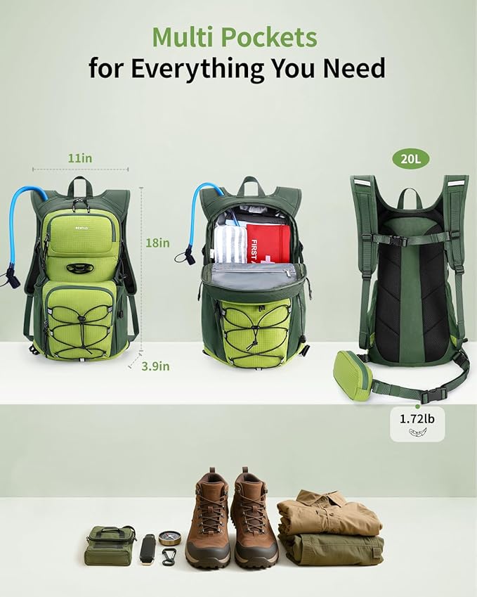 ECOHUB Hydration Backpack for Men Women, 20L Lightweight Hiking Daypack Cycling Backpack with 2L Water Bladder, Insulated Hydration Pack with Waist Pack-StrideForce Fitness