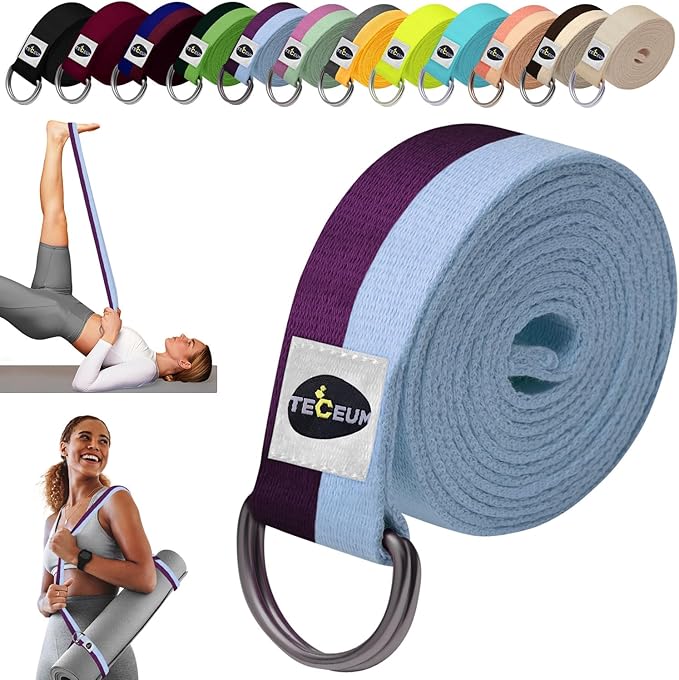 TECEUM Yoga Strap & Mat Strap – 2 IN 1 – Cotton – 6 ft 8 ft 10 ft (30+ colors) – Adjustable Non-Slip Belt for Yoga, Pilates, Stretching, Physical Therapy, Fitness & Home Workout – For Carrying Mats-StrideForce Fitness