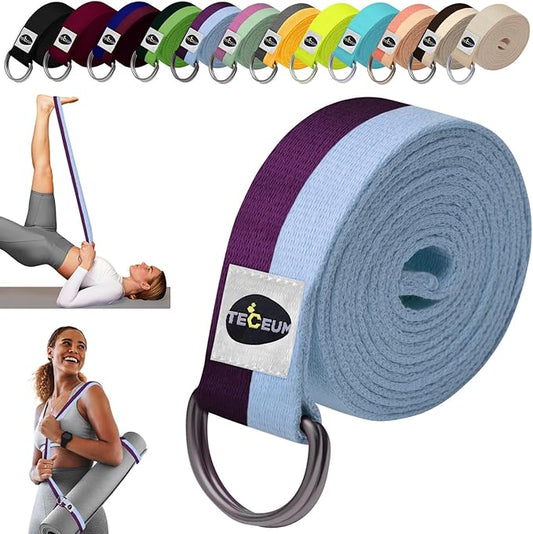 TECEUM Yoga Strap & Mat Strap – 2 IN 1 – Cotton – 6 ft 8 ft 10 ft (30+ colors) – Adjustable Non-Slip Belt for Yoga, Pilates, Stretching, Physical Therapy, Fitness & Home Workout – For Carrying Mats-StrideForce Fitness