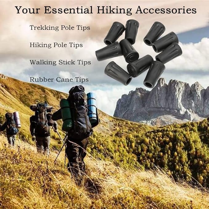 6pcs Walking Stick Tips, Replacement Rubber Tips for Walking Sticks, Trekking Pole Tips Baskets Hiking Pole Tips Feet Shock Absorption Rubber Cane Tips 11mm Diameter Survival Hiking Stick Accessories-StrideForce Fitness