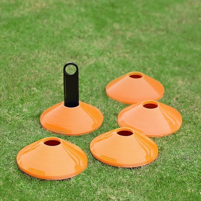 GHB Soccer Cones 25/50/100 Pack Disc Soccer Sport Cones Training Field Marker Agility Cones for Traffic, Basketball, Coaching, Practice Equipment Includes Cone Drills Guide-StrideForce Fitness
