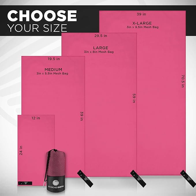 ScorchedEarth Microfiber Travel & Sports Towel Set (Rose Pink) - XL Set (39x70.5 & 12x24)-StrideForce Fitness
