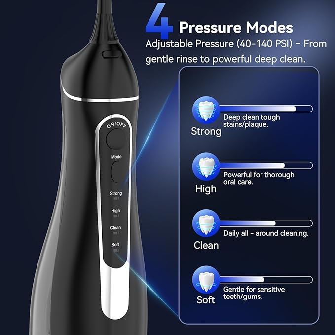 Water flossers for Teeth Pick, Portable Oral Irrigator Dental with 4 Modes 5 Jet Tips, IPX7 Rechargeable Water Tooth Flosser for Braces Sensitive Gum Care，300ml Tank for Home Travel Use