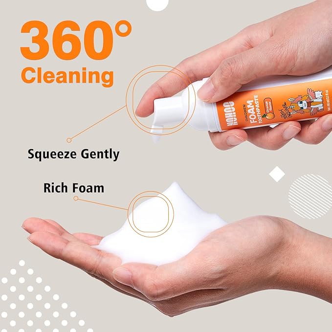 NOHOO Fluoride Free Foam Toothpaste Kids Orange Flavour,Natural Training Toothpaste for Baby Toddler Children Oral Cleaning and Cavity Protection(2 Pack)