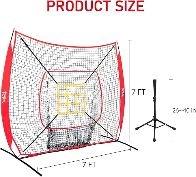 7×7FT Baseball Net with Batting Tee and Strike Zone Target, Portable Hitting Pitching Batting Training Net, Baseball and Softball Training Equipment,Suitable for All Skilled Levels-StrideForce Fitness