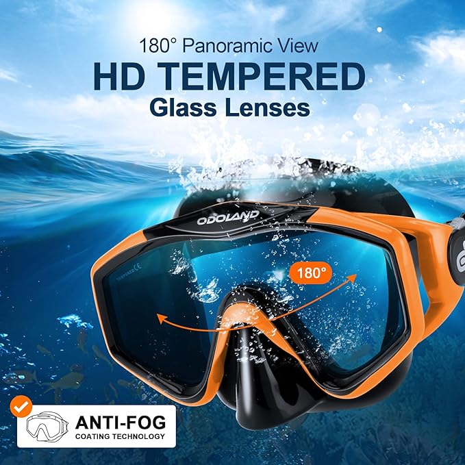 Odoland Kids Snorkeling Packages Snorkel Set, Dry Top Snorkel Mask with Adjustable Swim Fins for Boys and Girls Age 7-14-StrideForce Fitness