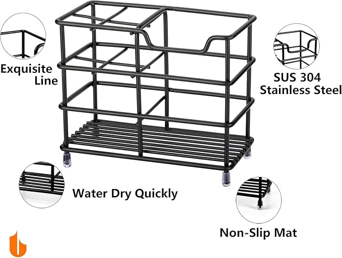 Urbanstrive 304 Stainless Steel Bathroom Toothbrush Holder Toothpaste Holder Stand Bathroom Accessories Organizer (Black, Small)