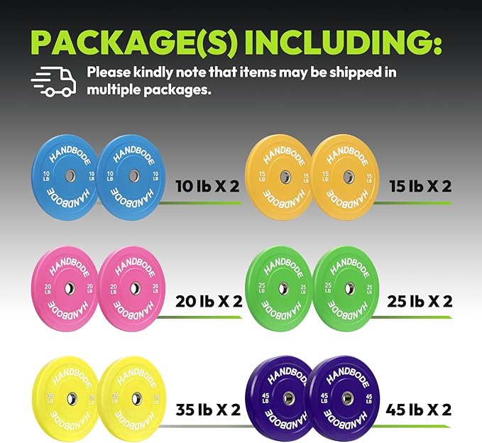 Colored Bumper Weight Plates Olympic Weight Plate Set 2-Inch, 10/15/20/25/35/45/55 lb Barbell Weight Plates Set for Home Gym, Rubber Strength Training Weights Plates for Weight Lifting-StrideForce Fitness