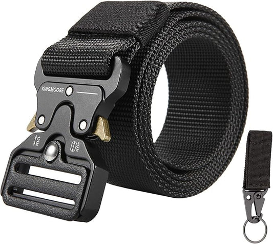KingMoore Men's Tactical Belt Heavy Duty Webbing Belt Adjustable Military Style Nylon Belts with Metal Buckle-StrideForce Fitness