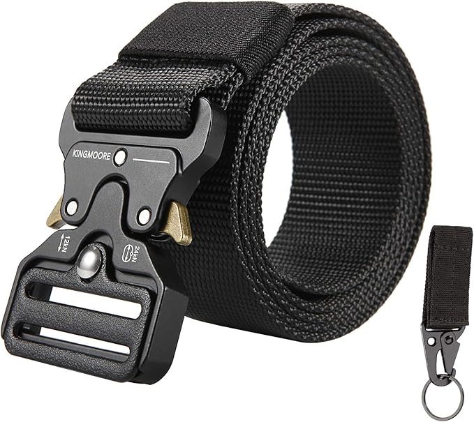 KingMoore Men's Tactical Belt Heavy Duty Webbing Belt Adjustable Military Style Nylon Belts with Metal Buckle-StrideForce Fitness
