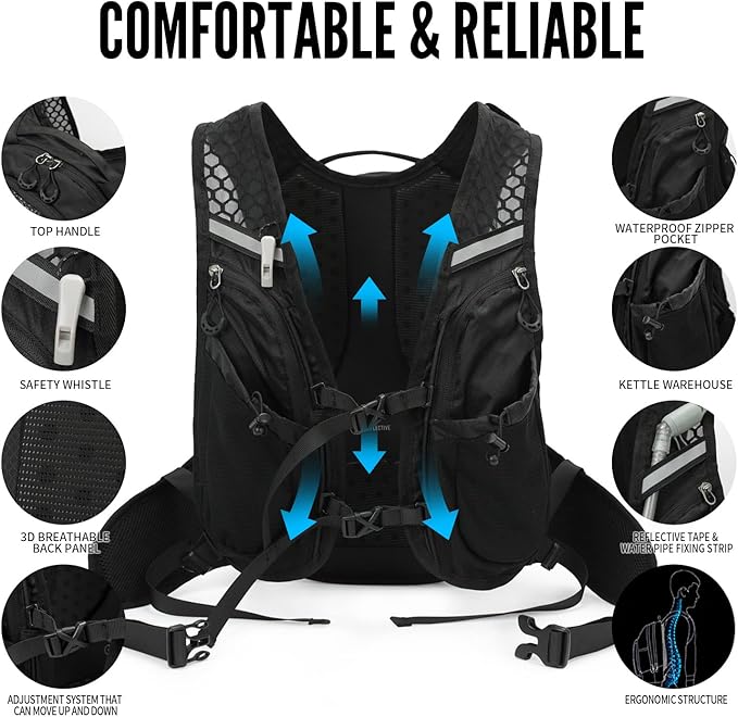Hydration Pack Backpack, Lightweight Water Backpack with 2L Leakproof Hydration Bladder Daypack for Men Women,Running Hydration Vest for Outdoor Trail-StrideForce Fitness
