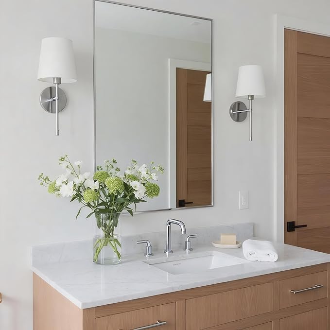 24x36 Inch Nickel Bathroom Mirror for Wall, Aluminum Frame Rectangle Rectangular Vanity Mirror, Modern Large for Bedroom, Living Room, Horizontal or Vertical-StrideForce Fitness