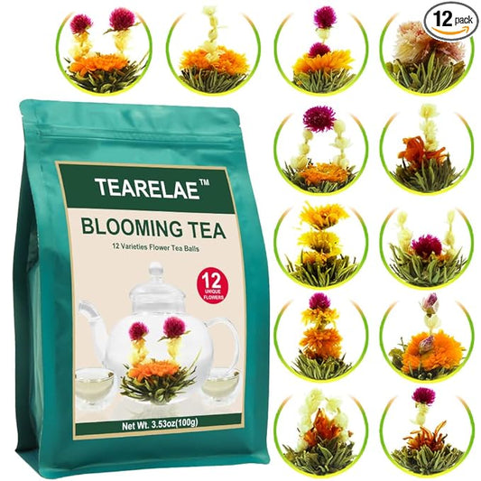 TEARELAE Blooming Tea Flowers - 12pcs Individually Sealed Flowering Balls - Hand-Tied Natural Green Tea Leaves & Edible Flowers - Gifts For Lovers-StrideForce Fitness